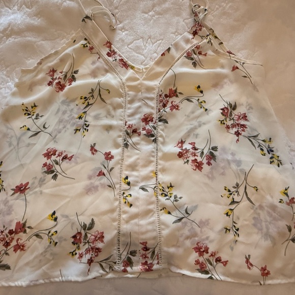 Sienna Sky Floral Print Cami Tank Top Cream Pink Yellow M - EUC - Picture 2 of 8